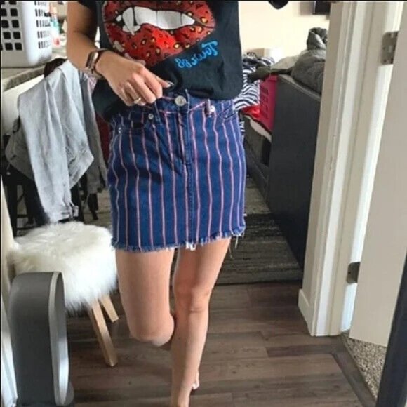 American Eagle Outfitters Dresses & Skirts - American Eagle Denim Skirt Blue Red Stripe Mini Super Stretch High Rise